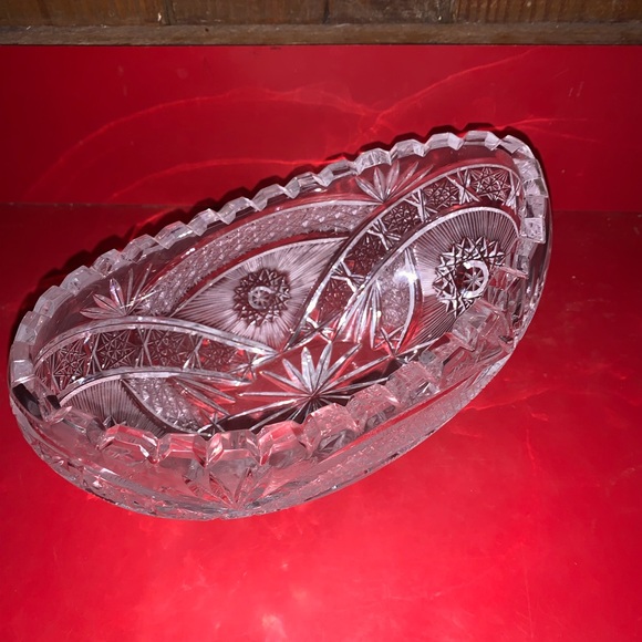 Beautiful Antique Heavy Cut Glass Oval Bowl High End - Picture 11 of 16